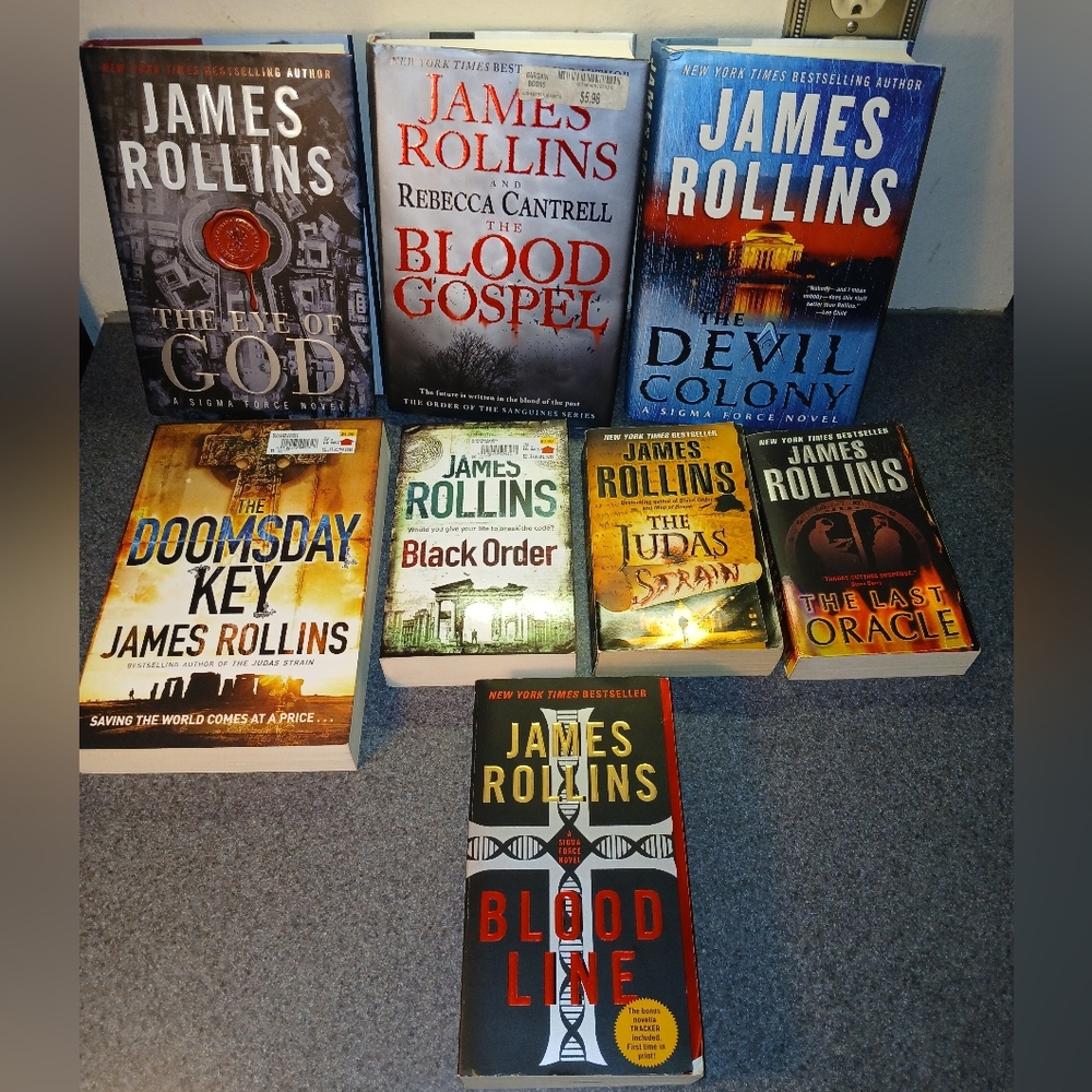 LOT OF 8 BOOKS 5 PB 3 HBDC James Rollins BloodGospel DoomsdayKey Eye of God
